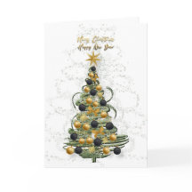 Elegant Gold Christmas tree ,Folded Holiday Card