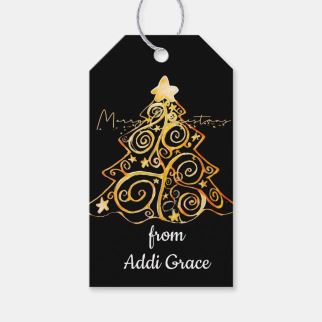 Elegant Gold Christmas Tree Gift Tag (Front)
