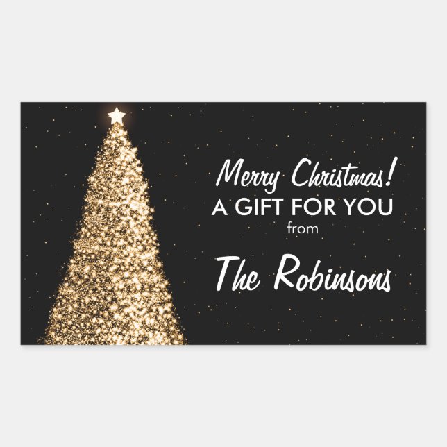 Elegant Gold Christmas Tree Gift Tag Black (Front)