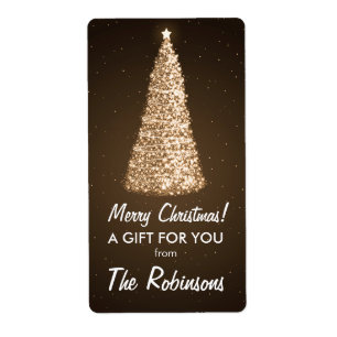Elegant Gold Christmas Tree Gift Tag Brown