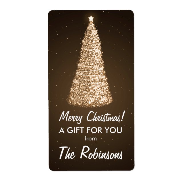 Elegant Gold Christmas Tree Gift Tag Brown (Front)