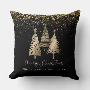 Elegant Gold Christmas Tree Glitter Snow Cushion