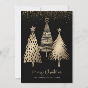 Elegant Gold Christmas Tree Glitter Snow  Holiday Card