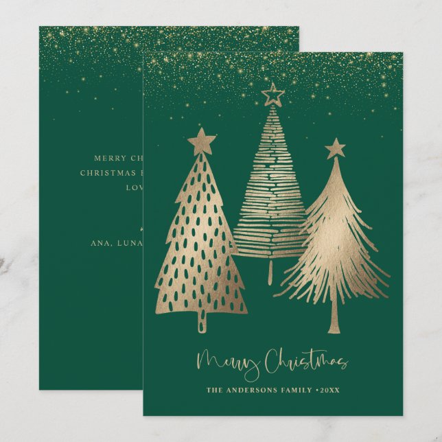 Elegant Gold Christmas Tree Glitter Snow  Holiday Card (Front/Back)