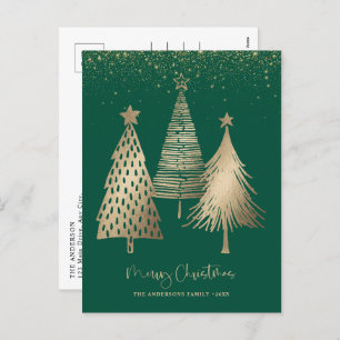 Elegant Gold Christmas Tree Glitter Snow Holiday Postcard