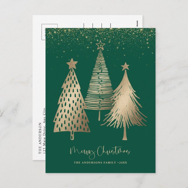Elegant Gold Christmas Tree Glitter Snow Holiday Postcard (Front/Back)