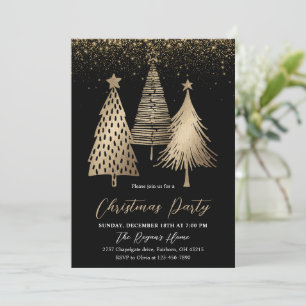 Elegant Gold Christmas Tree Glitter Snow  Invitation