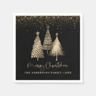 Elegant Gold Christmas Tree Glitter Snow Napkin