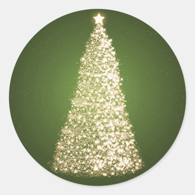Elegant Gold Christmas Tree Green Classic Round Sticker (Front)