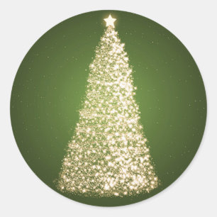 Elegant Gold Christmas Tree Green Classic Round Sticker