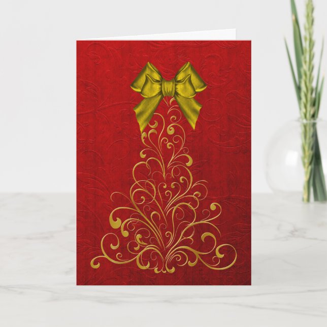 Elegant Gold Christmas Tree Greeting Card (Front)