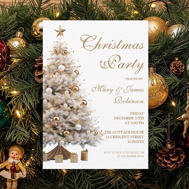 Elegant Gold Christmas Tree Holiday Party  Invitation (Elegant Gold Christmas Tree Holiday Party Invitation)