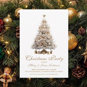 Elegant Gold Christmas Tree Holiday Party  Invitation