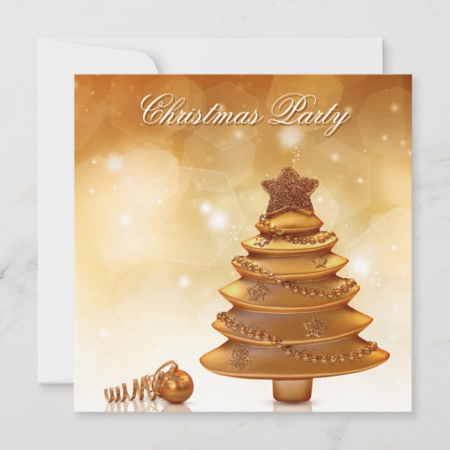 Elegant Gold Christmas Tree Invitation (Front)