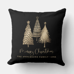 Elegant Gold Christmas Tree Merry Christmas Cushion
