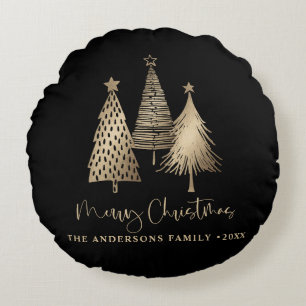 Elegant Gold Christmas Tree Merry Christmas Round Cushion