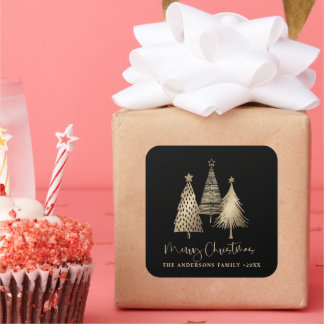 Elegant Gold Christmas Tree Merry Christmas  Square Sticker