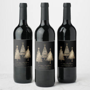 Elegant Gold Christmas Tree Merry Christmas  Wine Label