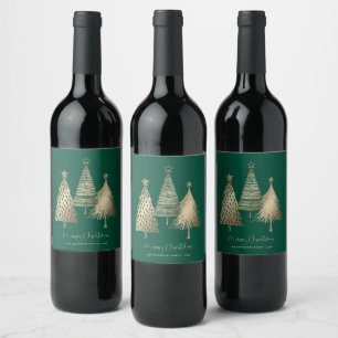 Elegant Gold Christmas Tree Merry Christmas  Wine Label