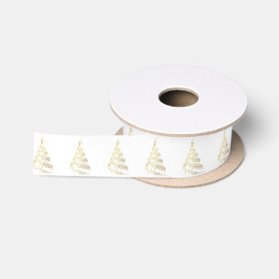 Elegant Gold Christmas Tree Music Notes Satin Ribbon