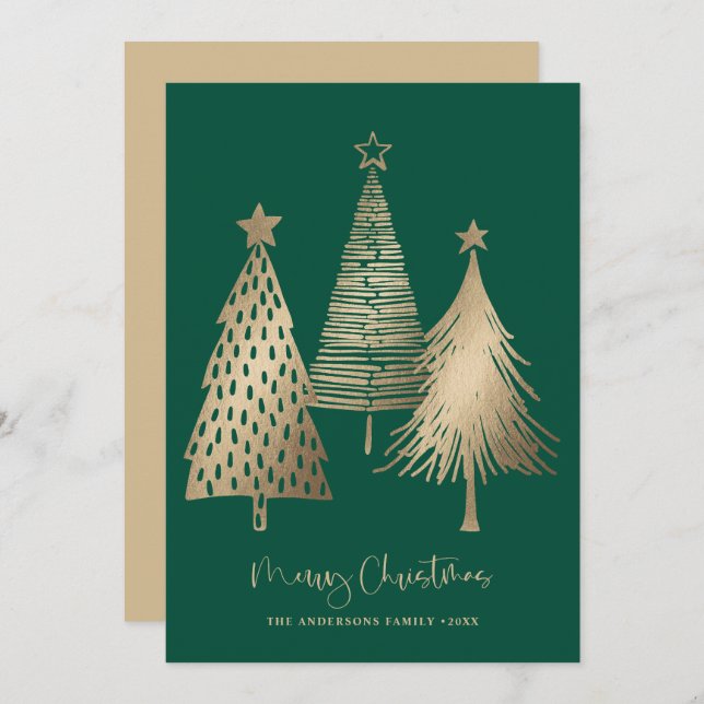Elegant Gold Christmas Tree Non Photo  Holiday Card (Front/Back)