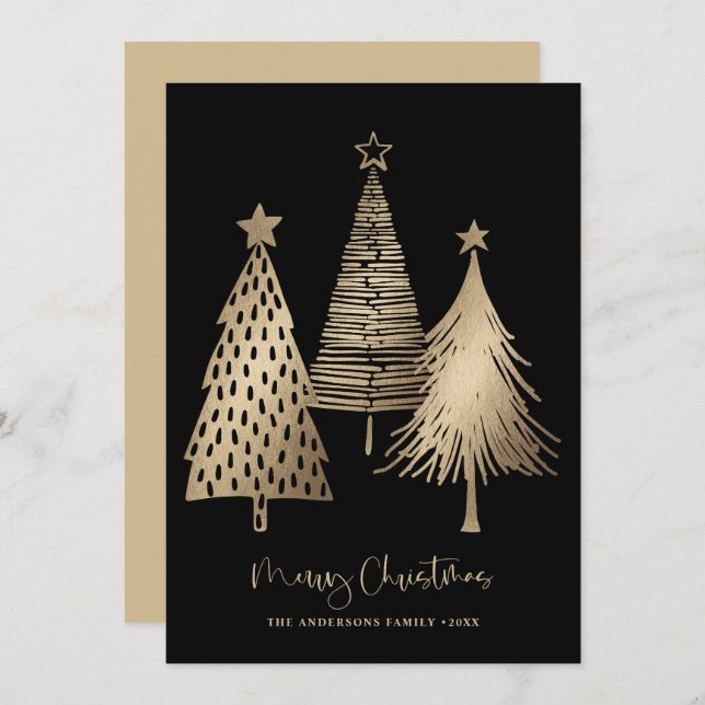 Elegant Gold Christmas Tree Non Photo  Holiday Card (Front/Back)