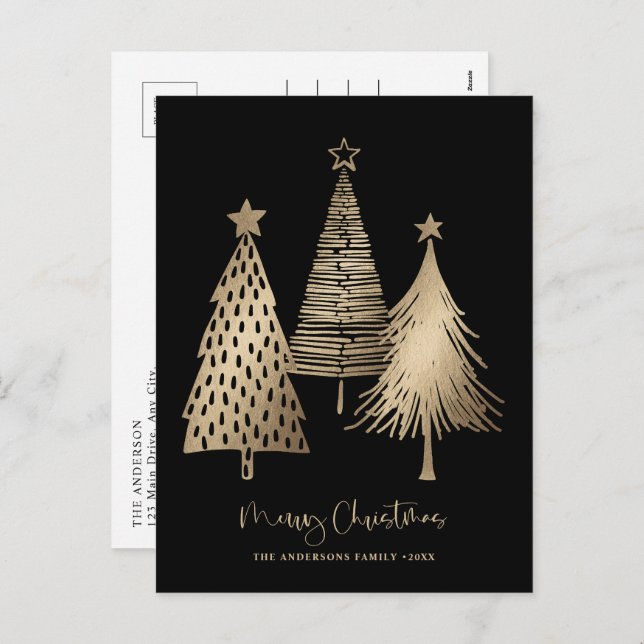 Elegant Gold Christmas Tree Non Photo  Holiday Postcard (Front/Back)
