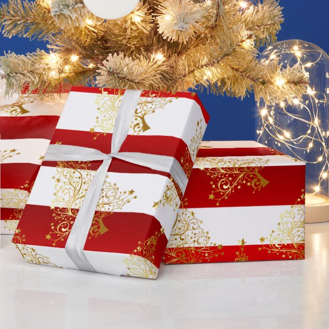 Elegant Gold Christmas Tree Pattern Wrapping Paper (Holidays)