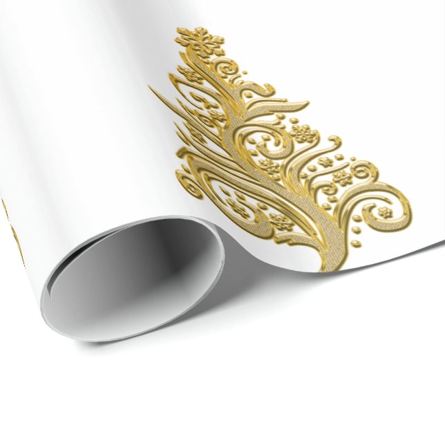 Elegant Gold Christmas Tree Pattern Wrapping Paper (Roll Corner)