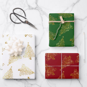Elegant gold Christmas tree pattern   Wrapping Paper Sheet