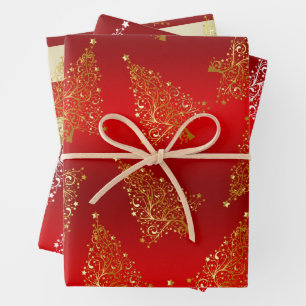 Elegant Gold Christmas Tree Pattern Wrapping Paper Sheet