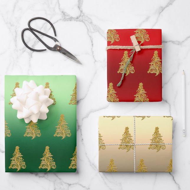 Elegant Gold Christmas tree pattern   Wrapping Paper Sheet (Front)