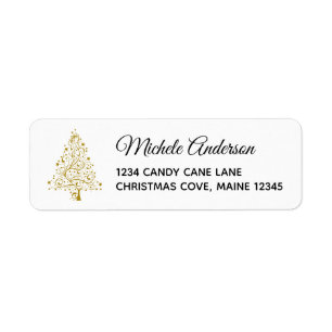 Elegant Gold Christmas Tree Return Address
