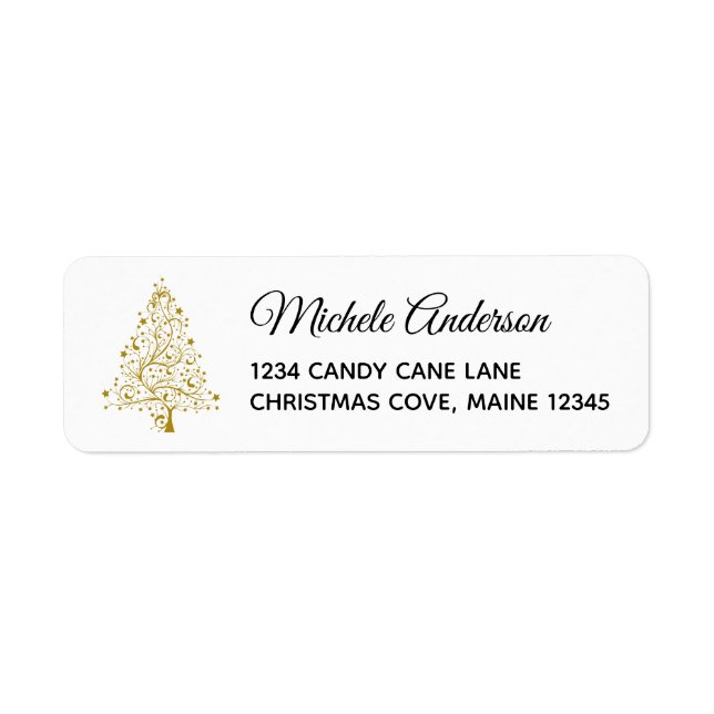 Elegant Gold Christmas Tree Return Address (Front)