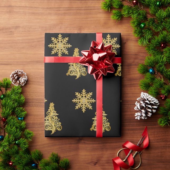 Elegant Gold Christmas Tree Snowflake   Wrapping Paper (Holiday Gift)