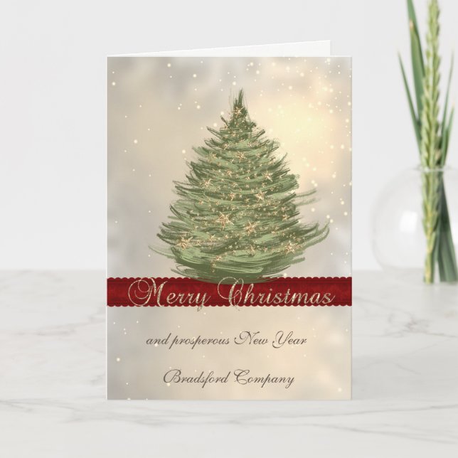 Elegant Gold Christmas Tree,Stars,Corporate  Holiday Card (Front)
