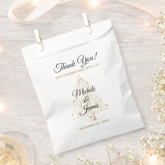 Elegant Gold Christmas Tree Winter Wedding Favour Bags (Clipped)