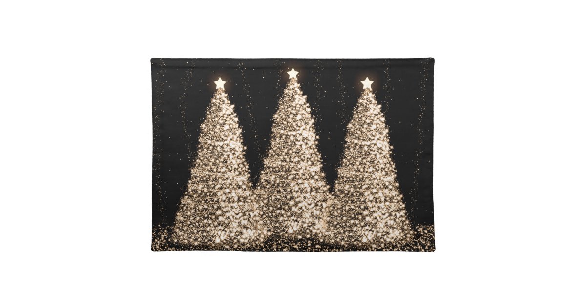 Elegant Gold Christmas Trees Black Placemat Zazzle
