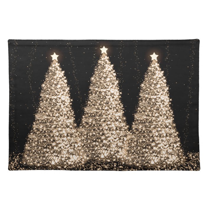 Elegant Gold Christmas Trees Black Placemat Zazzle.co.uk