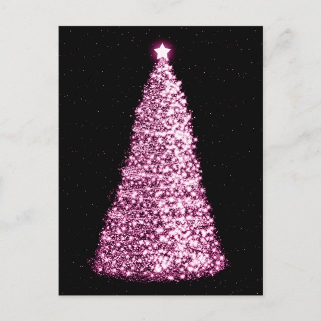 Elegant Gold Christmas Trees Pink Holiday Postcard (Front)