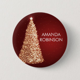 Elegant Gold Christmas Trees Red 6 Cm Round Badge