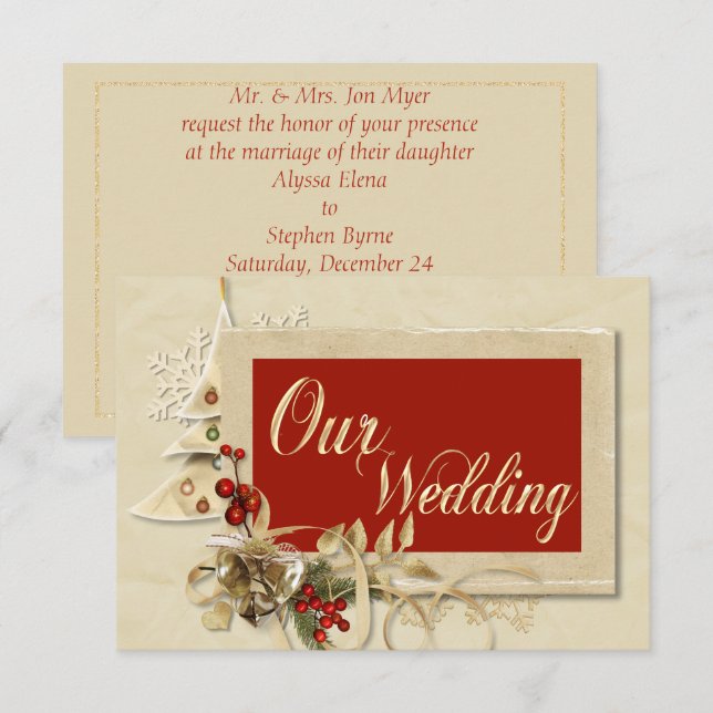 Elegant Gold Christmas Wedding Invitation (Front/Back)