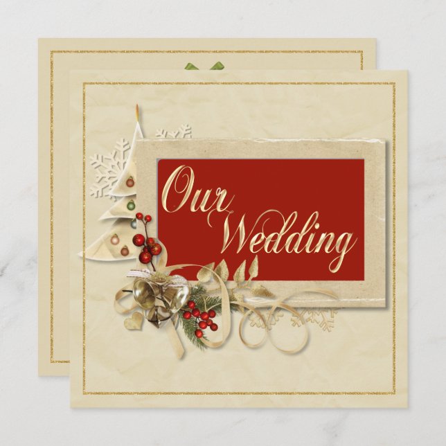 Elegant Gold Christmas Wedding Invitation (Front/Back)