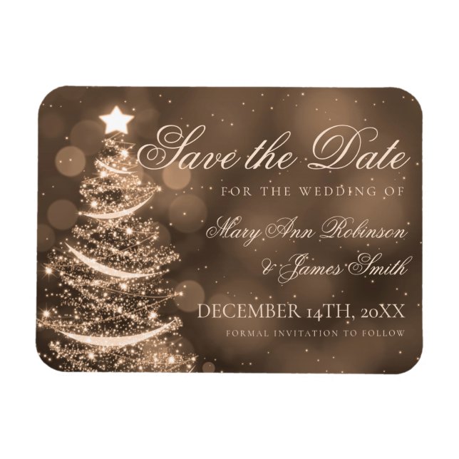 Elegant Gold Christmas Wedding Save The Date Magnet (Horizontal)