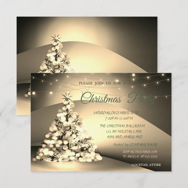 Elegant Gold ChristmasTree Company Christmas Party Invitation (Front/Back)