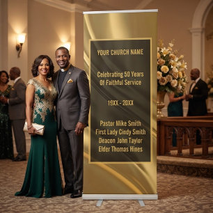 Elegant Gold Church Anniversary Milestone Retractable Banner
