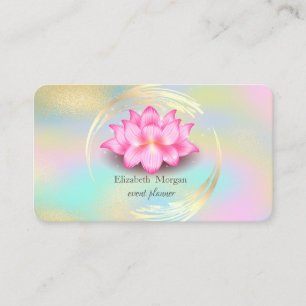 Elegant Gold Circle Colourful Holographic Lotus Business Card