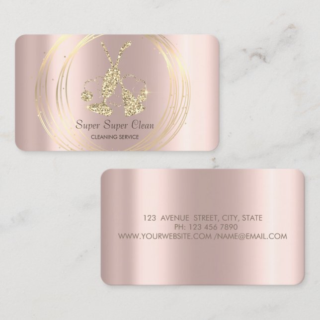  Elegant Gold Circles Broom Vacuum cleaner Business Card (Front/Back)