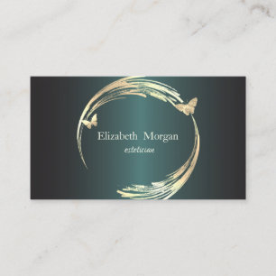 Elegant Gold Circles Butterflies Dark Green Business Card