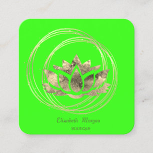 Elegant Gold Circles Gold Lotus Green Neon Square Business Card